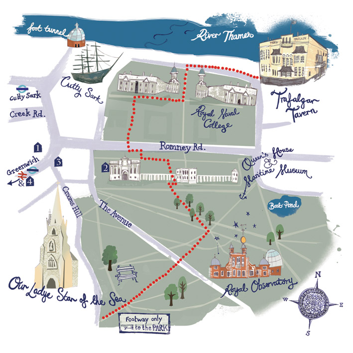 Map of Greenwich, to direct wedding guests! Private commission